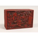 A CINNABAR LACQUER BOX AND COVER 5.5ins
