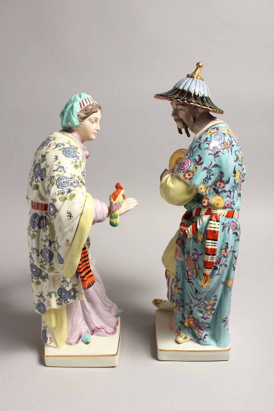 A PAIR OF PORCELAIN FIGURES OF A CHINESE MAN AND WOMAN ON SQUARE BASES 15ins high - Image 2 of 8