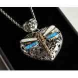 A SILVER ART NOUVEAU STYLE OPAL SET DRAGONFLY NECKLACE.