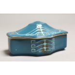 A SMALL ART NOUVEAU PORCELAIN BOX AND COVER, the blue ground with moulded stylised decoration 5.