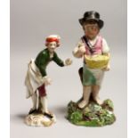 A SMALL DERBY PORCELAIN FIGURE of a young lady holding a plate in her right hand, together with a