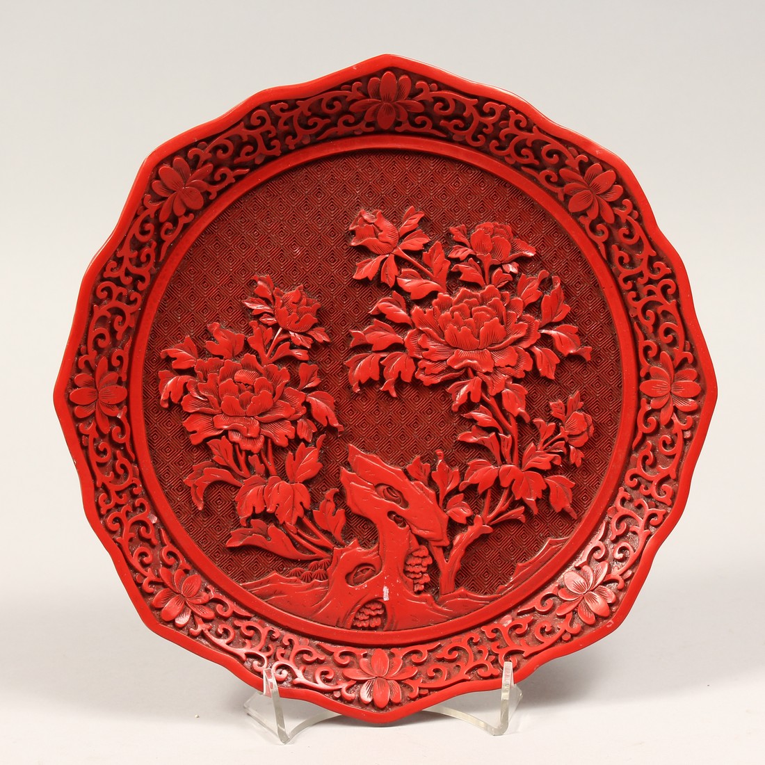 A CINNABAR LACQUER DISH 9ins