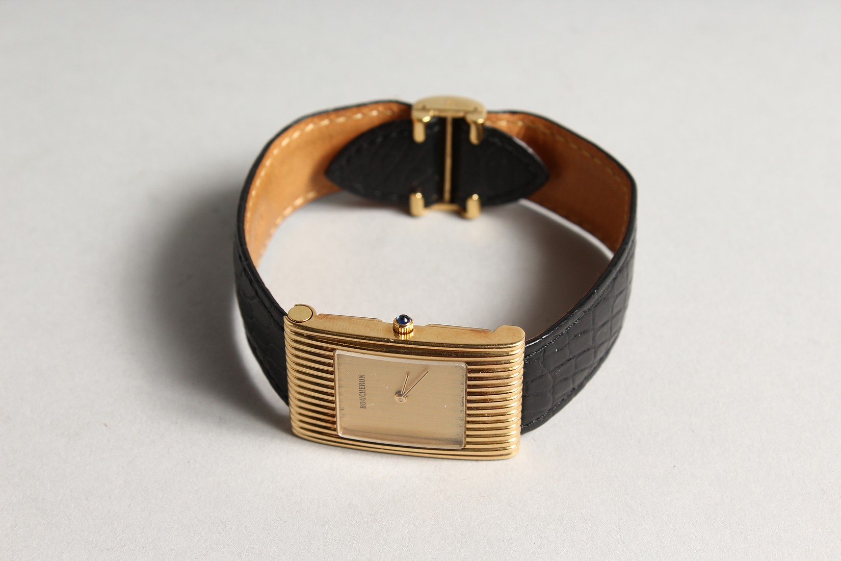 A LADIES VERY GOOD BOUCHERON 18CT GOLD WRISTWATCH with leather strap, No. A A /03136 - Image 2 of 6