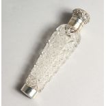 A GOOD VICTORIAN CUT GLASS SILVER TOP SCENT BOTTLE 6ins long.