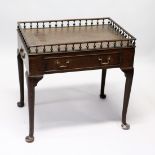 A GEORGE III DESIGN MAHOGANY RECTANGULAR "SILVER" TABLE, with galleried top , single frieze drawer