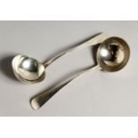 A PAIR OF GEORGE III SAVEL LADLES London 1800, maker W. Ely.