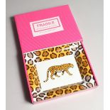 A PATRICIA DEROUBAIX LEMOGE LEOPARD ASH TRAY in a box.