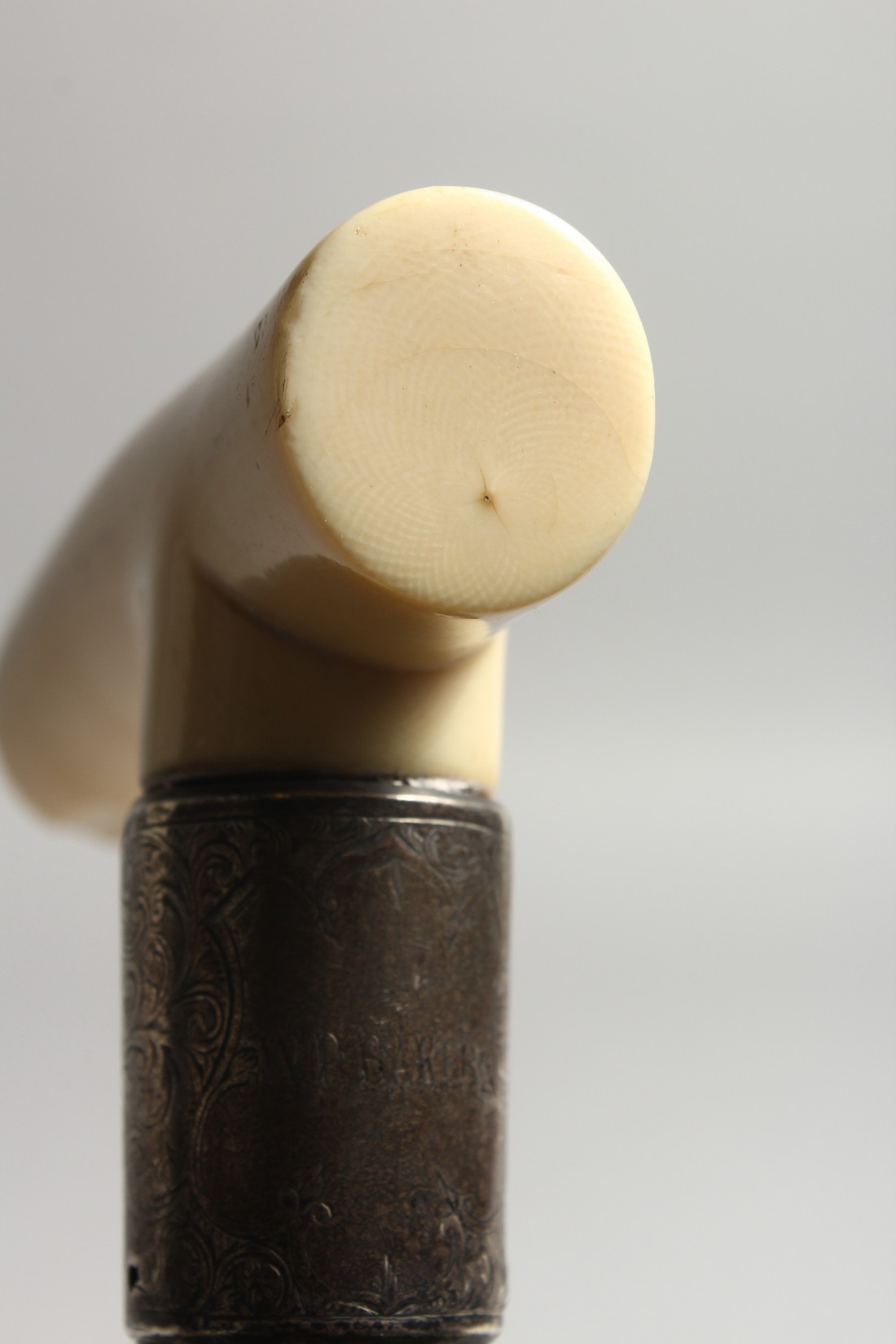 A GOOD VICTORIAN CARVED IVORY HANDLE WALKING STICK with silver band. - Image 4 of 15