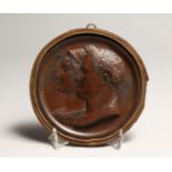 A LARGE ANTIQUE CIRCA 1810 ANDRIEU FECIT BRONZE, CIRCULAR PLAQUE OF NAPOLEON AND JOSEPHINE Signed