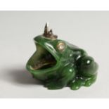A SUPERB RUSSIAN JADE AND DIAMOND MOUNTED FROG 2ins long