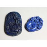 TWO CARVED LAPIS PENDANTS