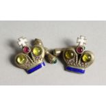 A PAIR OF RUSSIAN SILVER AND ENAMEL CROWN CUFF LIKS