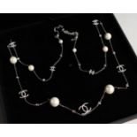 A 'CC' PEARL NECKLACE