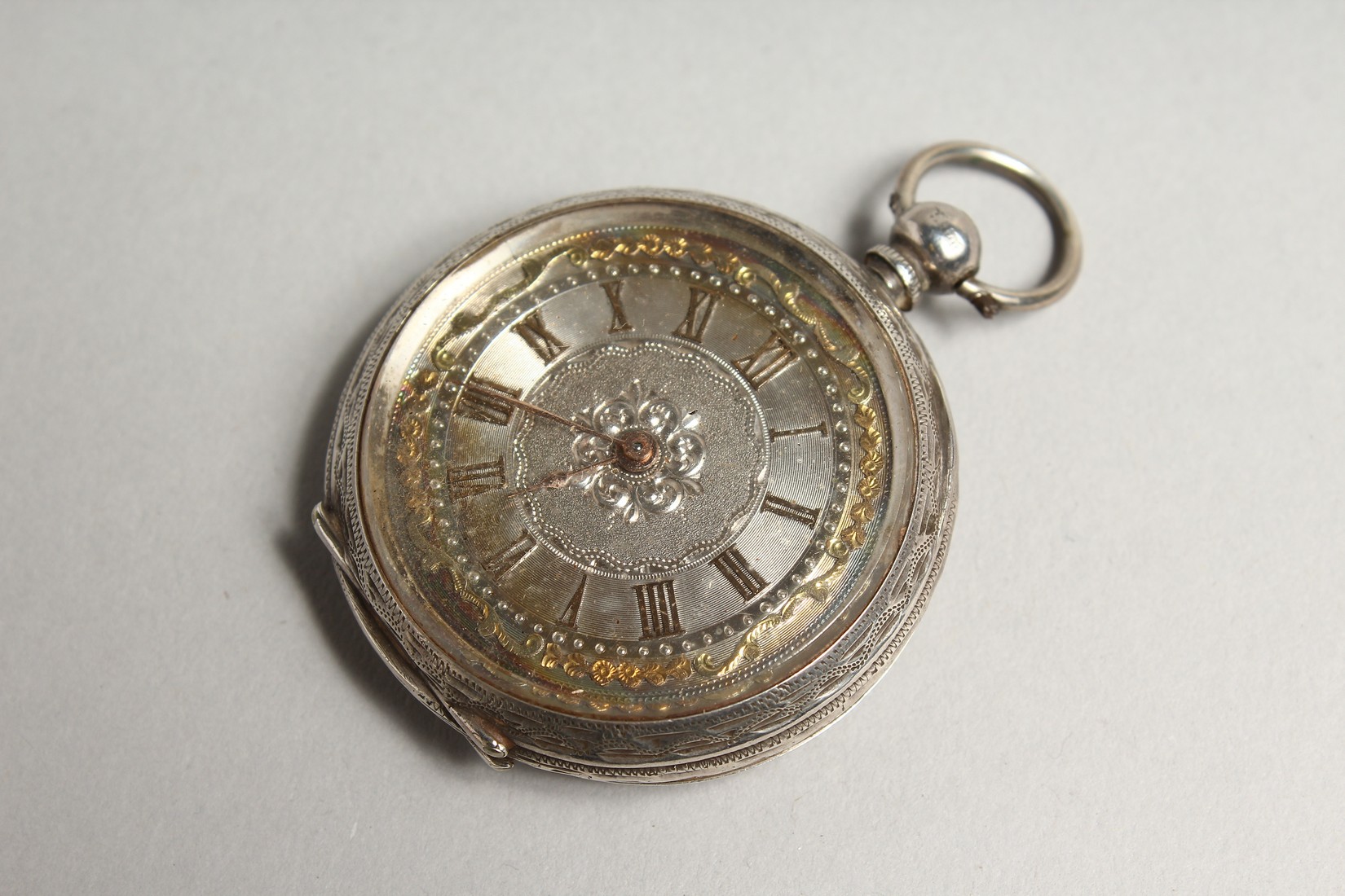 A LADIES VICTORIAN ENGRAVED SILVER FOB WATCH. - Image 2 of 6