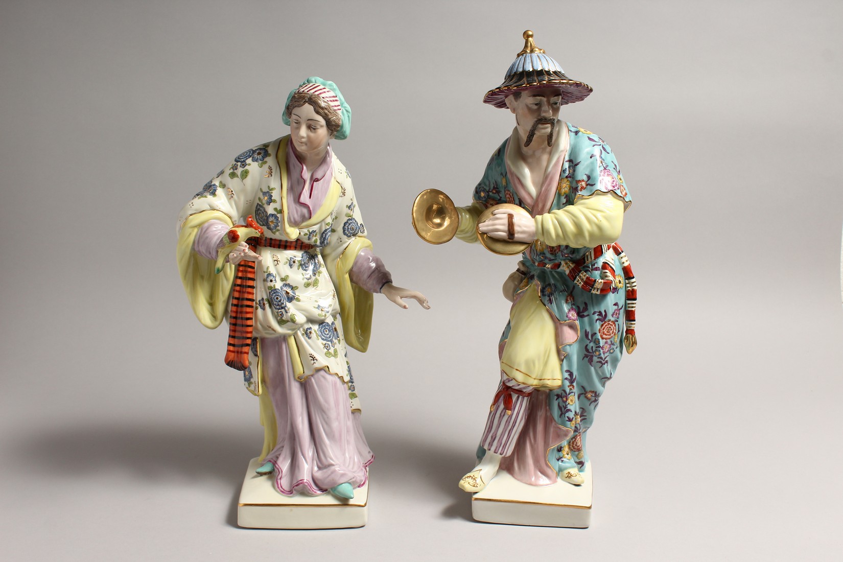 A PAIR OF PORCELAIN FIGURES OF A CHINESE MAN AND WOMAN ON SQUARE BASES 15ins high - Image 5 of 8