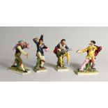 A SET OF FOUR "COMMEDIA DELL ARTE " STYLE FIGURES, LATE 19TH CENTURY/EARLY 20TH CENTURY, possibly by