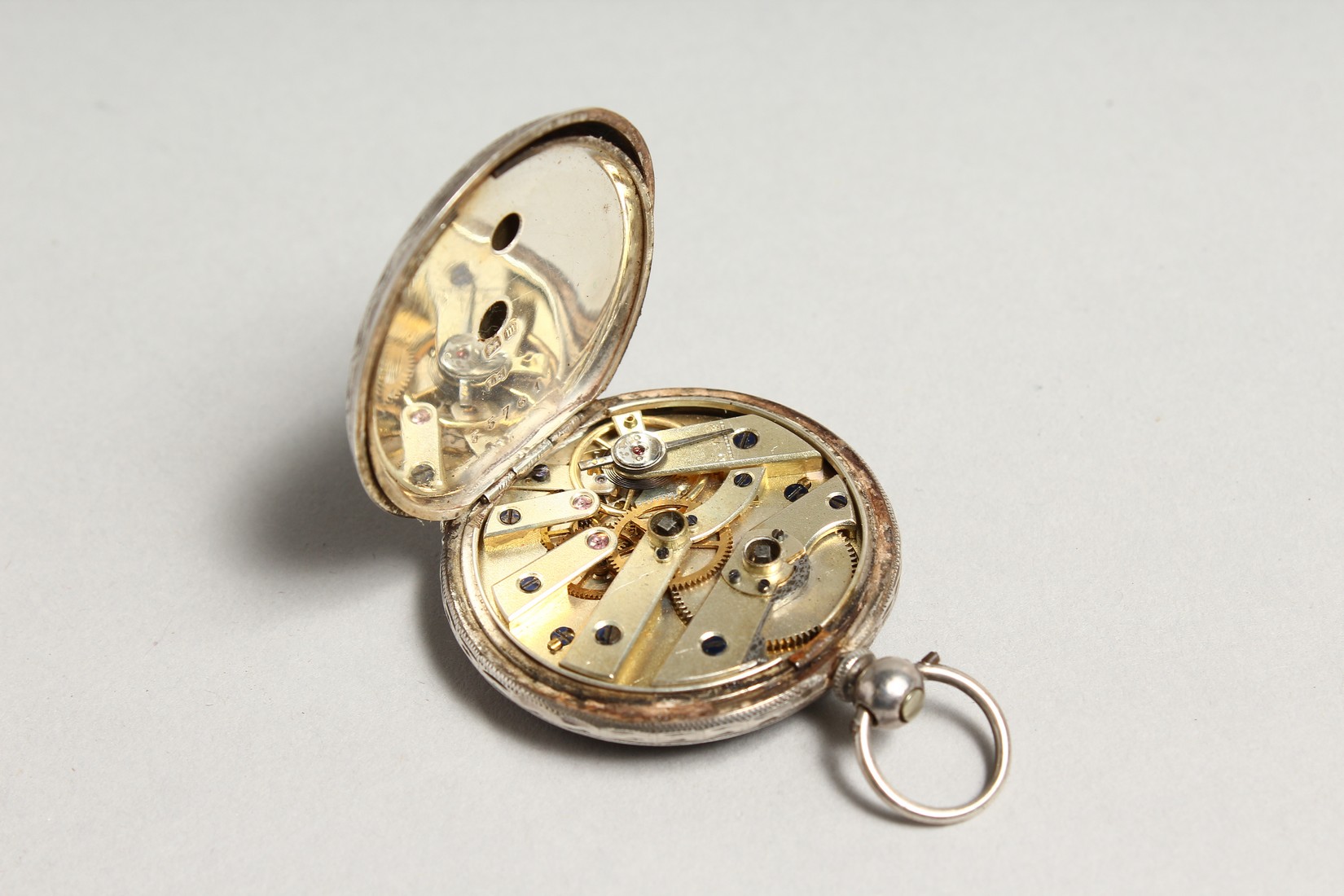 A LADIES VICTORIAN ENGRAVED SILVER FOB WATCH. - Image 6 of 6