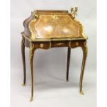 A 19TH CENTURY FRENCH KINGWOOD , TULIPWOOD AND PARQUETRY BUREAU DE DAME, with ormolu mounts by