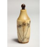 A CHINESE BONE BOTTLE carved with chickens 3.5ins