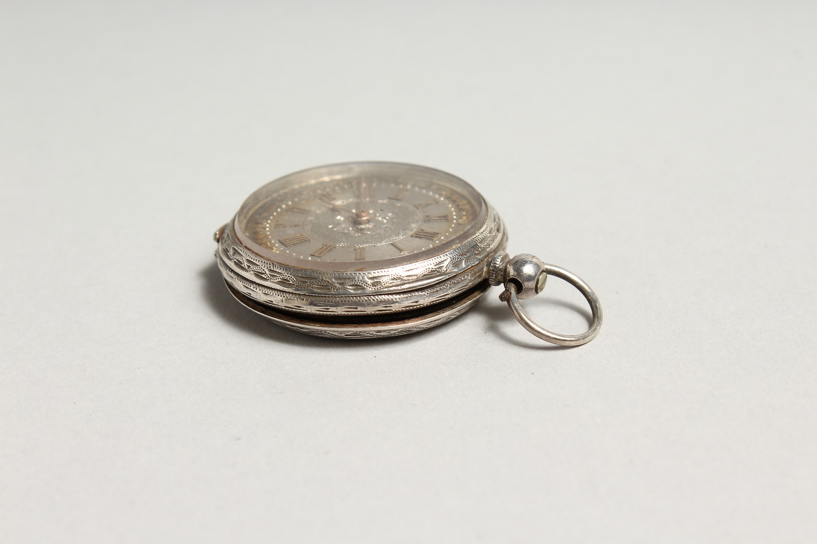 A LADIES VICTORIAN ENGRAVED SILVER FOB WATCH. - Image 3 of 6