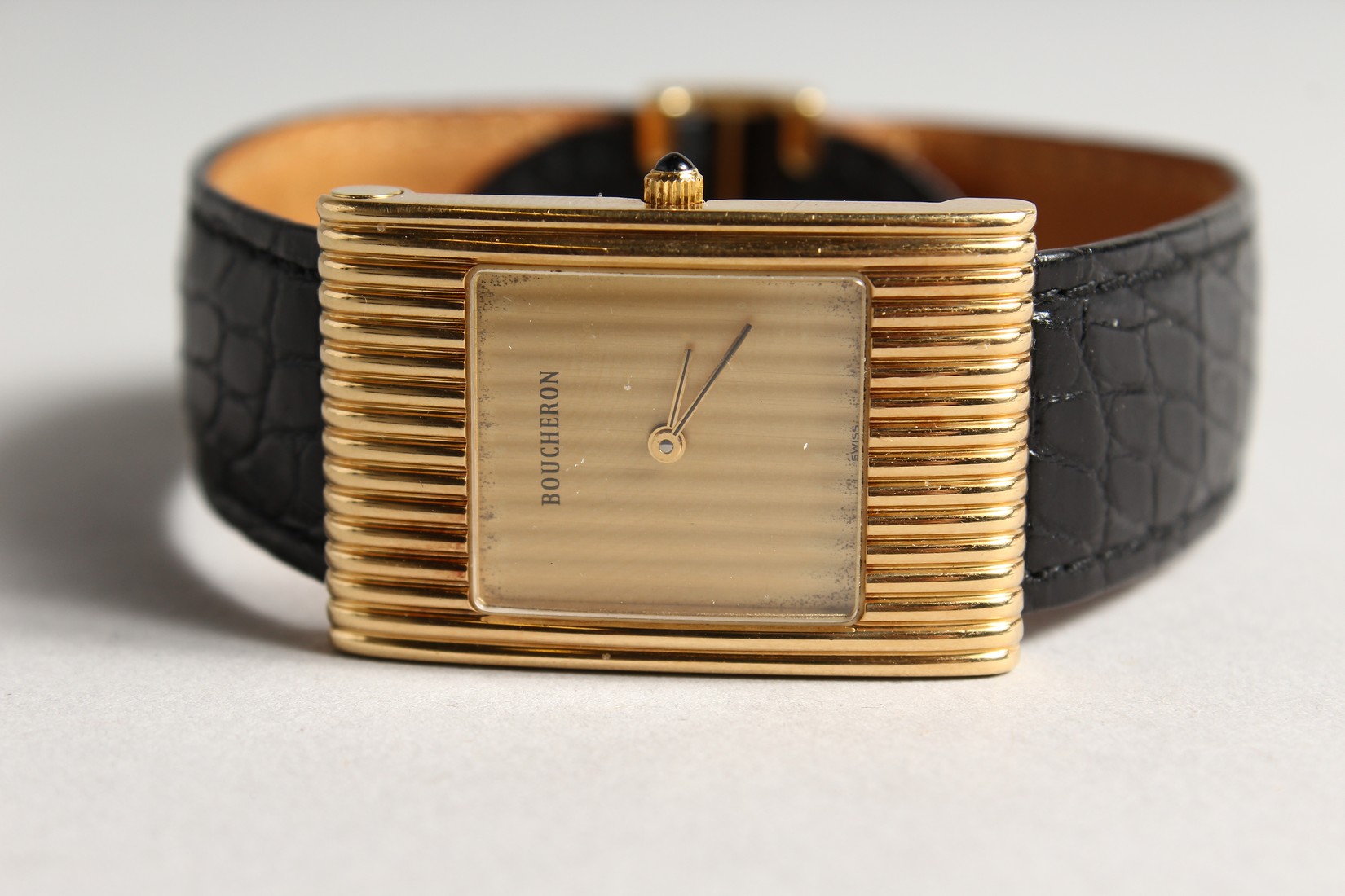 A LADIES VERY GOOD BOUCHERON 18CT GOLD WRISTWATCH with leather strap, No. A A /03136 - Image 3 of 6