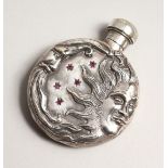 A NOVELTY SILVER, RUBY SET SUN AND MOON SCENT BOTTLE.