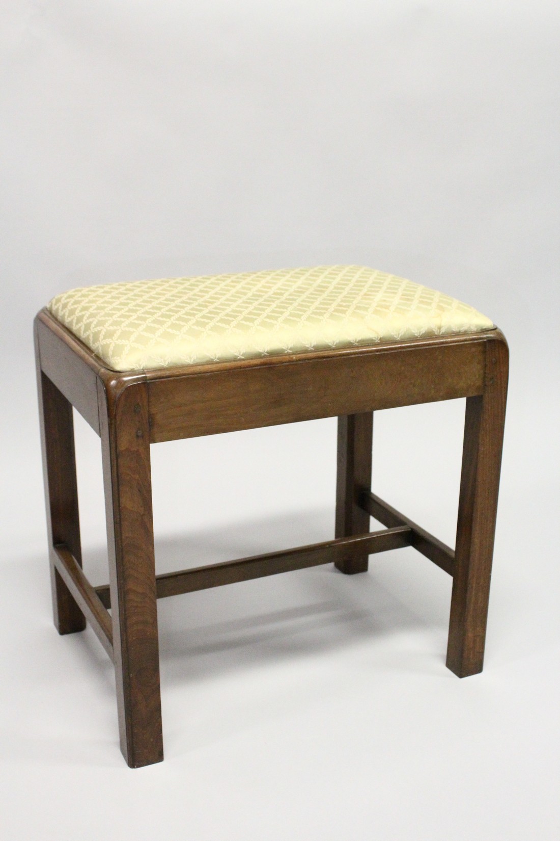 A GEORGE III MAHOGANY RECTANGULAR STOOL, with drop-in seat on moulded square legs united by - Image 5 of 7