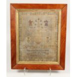 A 19TH CENTURY SAMPLER, depicting figures, flowers and a poem by Ann Powis dated 1837. 21.5ins and