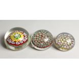 THREE MILLEFIORI PAPERWEIGHTS