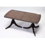A REGENCY STYLE MAHOGANY AND LEATHER INSET TWIN PEDESTAL LOW TABLE 3ft long x 1ft 7ins wide x 1ft