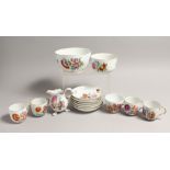 A PART MEISSEN FLORAL SERVICE, comprising five cups, six saucers a jug and two bowls.