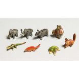 A GROUP OF EIGHT MINIATURE VIENNA COLD PAINTED BRONZE ANIMALS, to include elephants, frog and