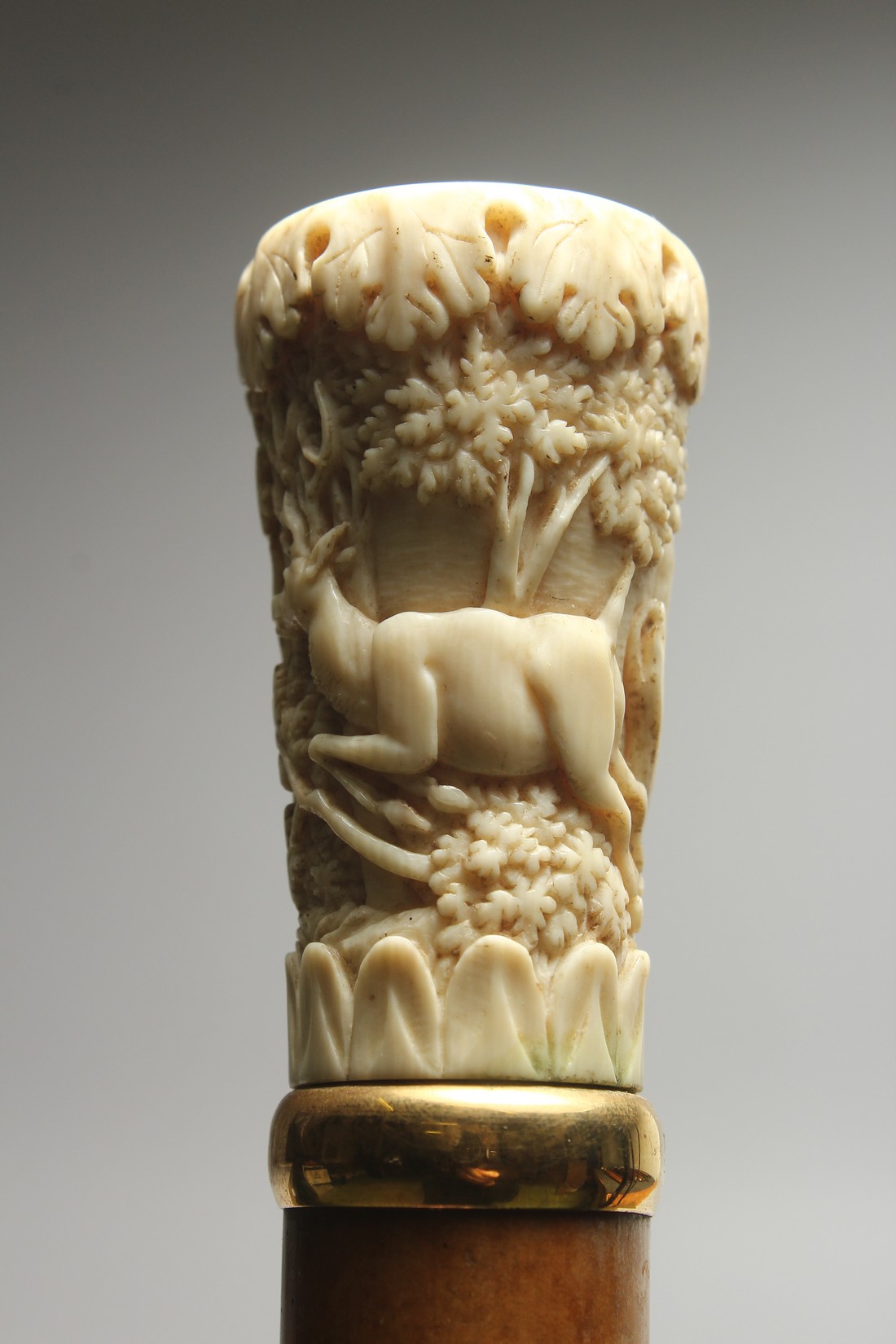 A 19TH CENTURY EUROPEAN WALKING CANE with carved ivory handle, deer in a landscape by BRIGG, LONDON. - Image 3 of 9