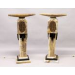 A SUPERB PAIR OF ART DECO ONYX STANDS inset with bronze plaques of four nude girls dancing . DEMETRE