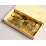 A BOX OF HALF GUINEA GILT COUNTERS DATED 1788