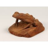 A CARVED WOOD FROG 7ins