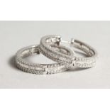 A VERY GOOD PAIR OF 18K WHITE GOLD AND DIAMOND, LARGE DIAMOND SET, HOOP EARRINGS