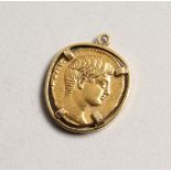 AN OLD GREEK GOLD COIN in a modern clip mount 2cm x 1.75cm, cuneiform lettering.