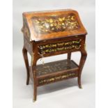 A FRENCH STYLE MARQUETRY INLAID BUREAU with fitted interior, two long drawers on cabriole legs