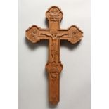 A 19TH CENTURY ORTHODOX CARVED SANDLEWOOD CRUIFIX 12.5ins high x 7.25ins wide