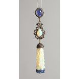 A GOOD OPAL AND DIAMOND TASSEL PENDANT