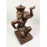 A ORNATE TABLE BASE MODELLED AS A SEATED BLACKAMOOR FIGURE 28ins high