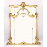 A SUPERB LARGE 19TH CENTURY GILT WOOD MIRROR, sectional mirror panels with shell and acanthus