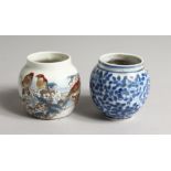 TWO SMALL CHINESE PORCELAIN BIRD FEEDERS
