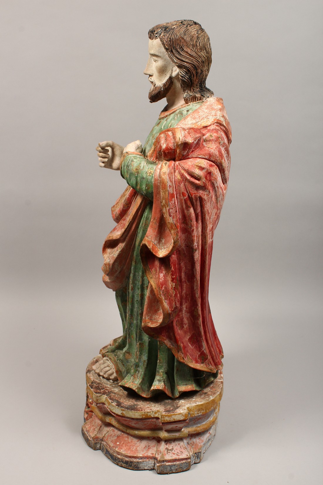 A 17TH - 18TH CENTURY CARVED WOOD FIGURE OF JOSEPH 29ins high. - Image 3 of 5