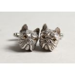 A PAIR OF SILVER BULL DOG CUFF LINKS