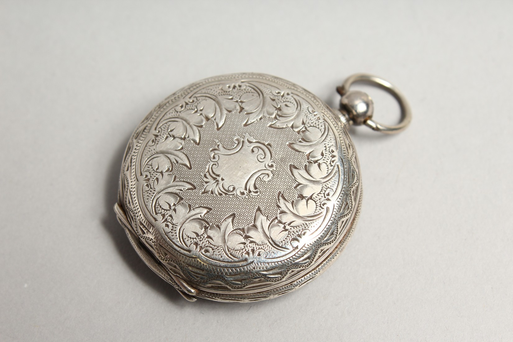 A LADIES VICTORIAN ENGRAVED SILVER FOB WATCH. - Image 4 of 6