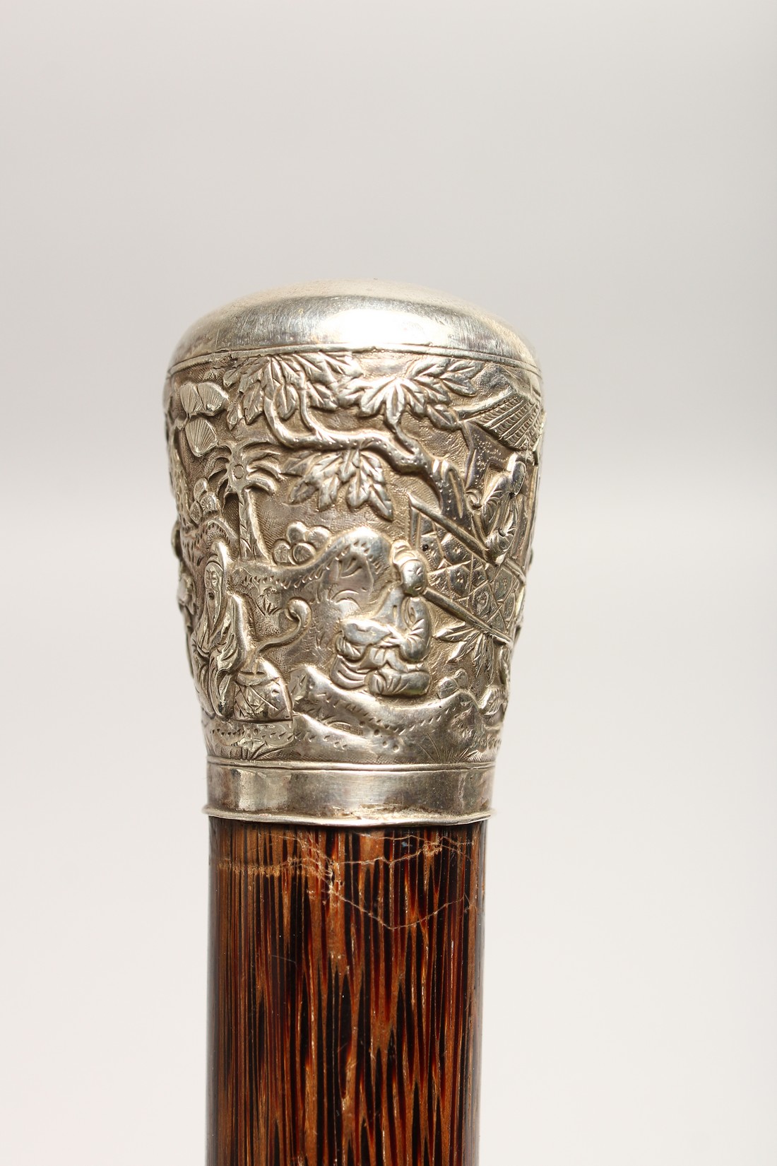 A VERY GOOD 19TH CENTURY CHINESE SILVER TOP WALKING CANE 2ft 11ins long. - Image 2 of 7