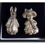 TWO SILVER BEATRIX POTTER BUNNY BROOCHES