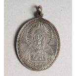 A RUSSIAN SILVER OVAL ICON PENDANT